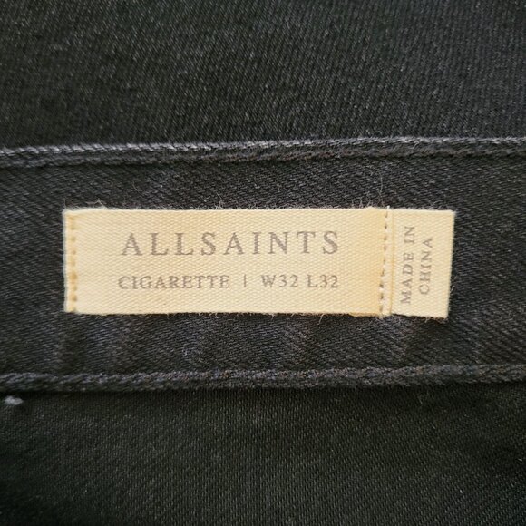 AllSaints Cigarette Skinny Fit Stretch Jeans in Jet Black Men's Size 32X32 - Picture 5 of 7
